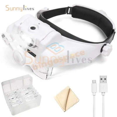 Magnifying Glass Headset 3LED Light Head Headband Magnifier Loupe Jeweler 6 Lens - Image 1 of 4