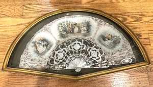 Antique 19th Century French Hand Painted Mother of Pearl Framed Paper Fan - Picture 1 of 24