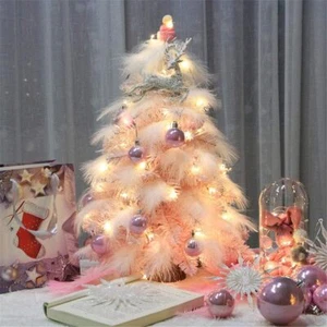 Mini Tabletop Christmas Tree with Feather Leaf LED String Lights Home Decor - Picture 1 of 11