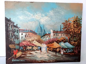 Flower Market French Impressionist oil painting by Larson Oil on Board Souvenir - Picture 1 of 4