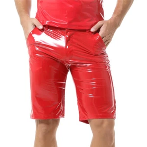 Pantalones Cortos Para Hombre Látex Cuero Brillante PVC Aspecto Húmedo Delgados Medianos Ropa de Club de Baile - Imagen 1 de 28