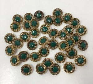 3 Green Faux Rhinestone Shank Buttons with Antique Gold Circular Rope Edge AA43 - Picture 1 of 9