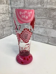 Lolita Pilsner Glass Who Needs A Man Beer Hand Painted Embellished Pink 22 oz - Picture 1 of 9