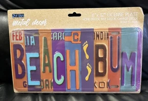 NEW Beach Bum Novelty Metal License Plate Kate Ward Thacker Scrap Illusion Decor - Picture 1 of 6