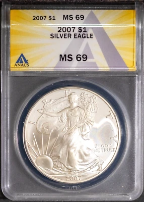 2007 $1 Silver American Eagle MS 69 ANACS # 7668344 + Bonus - Image 1 of 2