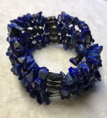 Blue Lapis Lazuli Chip Gemstone & Magnetic Beads Necklace or Bracelet Jewelry - Image 1 of 4