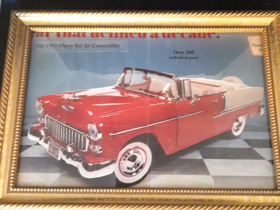 1955 Chevy Bel Air Convertible Classic Car Wall Decor Framed Ad Print Picture  - Image 1 of 4