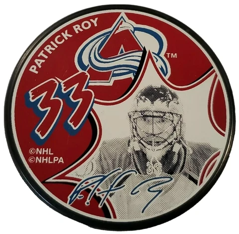PATRICK ROY #33 HOF COLORADO AVALANCHE NHL VINTAGE NHL NHLPA STAMPED ON SIG PUCK Cover