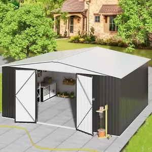12x14 FT Metal Outdoor Storage Shed, Lockable & Upgraded Frame for Garden & Tool - Picture 1 of 12