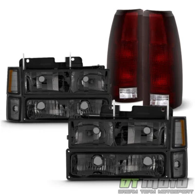 1994-1998 Chevy Silverado Smoked Headlights+Corner Bumper+Dark Red Tail Lights - Image 1 of 4