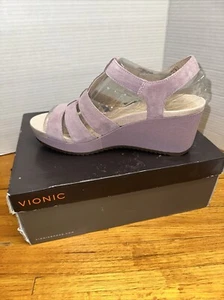 Vionic Women's Hoola Tawny Platform T-Strap Wedge Sandal Suede Mauve Size 11 NIB - Picture 1 of 4