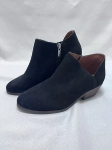 Lucky Brand 8M Fenley Womens Side Zip Block Heel Black Suede Leather Ankle Boots - Picture 1 of 8