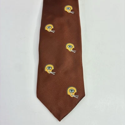 Corbata de cuello marrón poliéster adulto logotipo equipo Green Bay Packers vintage años 70 *LEER Foto 1 de 4