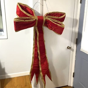 "Gigante arco de Navidad con cable de terciopelo rojo adornado en oro colgante decoración navideña 52""x36""" - Imagen 1 de 12