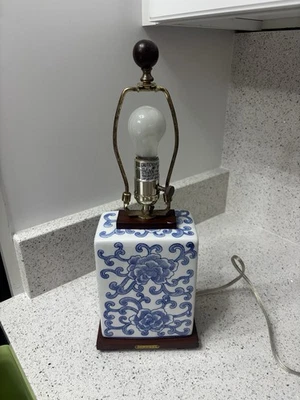 Ralph Lauren Porcelain Blue & White Table Lamp "Lotus Flower" NO SHADE - READ - Image 1 of 4