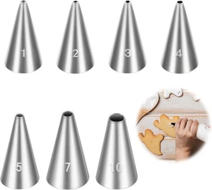 7 Pcs Round Hole Piping Tips Set Stainless Steel Cupcake Frosting Nozzles for Ca - Picture 1 of 5