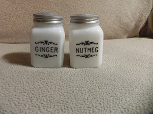 Vintage Milk Glass Ginger & Nutmeg Spice Jars by Dove Brand Quality Spices C - Picture 1 of 7