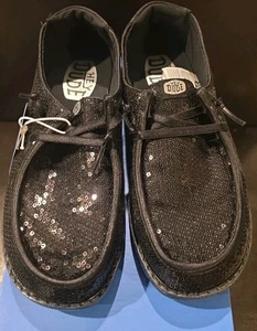 NWT Hey Dude Wendy Disco Sequin Women’s Sz 7 Black Casual Slip On Shoe - Picture 1 of 9