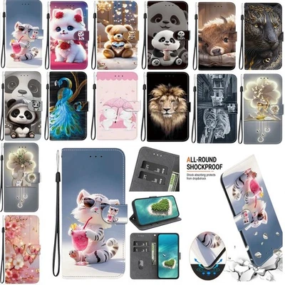 Funda tipo billetera de cuero abatible para teléfono MOTO G Play Power dibujos animados animales Foto 1 de 4
