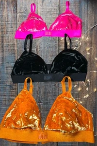 PINK Victoria's Secret Bralette Velvet Triangle Plunge Padded Lot Of 3 Size L - Picture 1 of 11