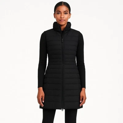 Polo Ralph Lauren Down Puffer Vest Longline Quilt Trench Women S Black Packable - Image 1 of 4