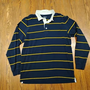 Camisa Antigua Azul Marino Para Hombres XL Azul Amarillo Rayas Rugby Manga Larga Algodón Exterior - Imagen 1 de 10