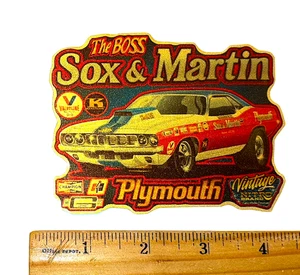 BLOWOUT SALE! SOX & MARTIN 1970 Pro Stock Plymouth Cuda GOLD Metallica Sticker - Bild 1 von 1
