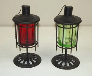 Neu! 9,5" Vintage LAMPENÖL Tischplatte Petroleumlampe (maritim) rot/grün Glas SCHNUPFTABAK - Bild 1 von 8