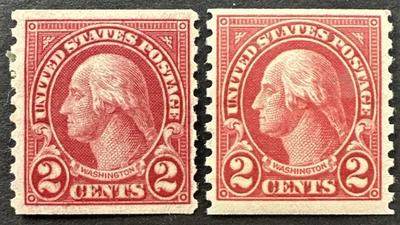 US 1923 Scott #599 Lot of 2 Coil Stamps MH OG (2 colors of Carmine) Washington - Image 1 of 2