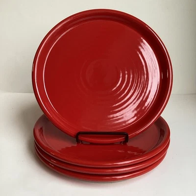 Crate And Barrel Farmhouse Red 10.25” Dinner Plates Set Of 4 Coupe High Rim Ring - Image 1 of 4