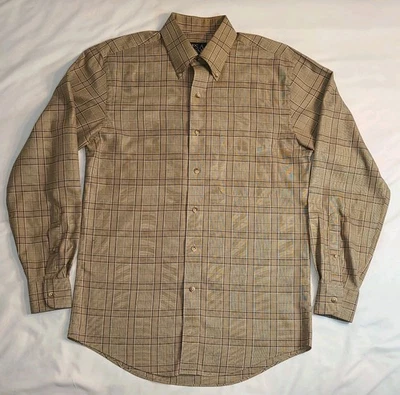 Camisa de vestir Jos A Bank Travelers Collection a cuadros con botones para hombre talla pequeña marrón Foto 1 de 4