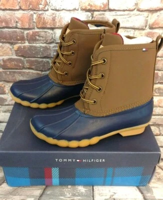 New Kids’ Tommy Hilfiger Ryan Duck Boots Lace Up Rain Winter Blue Brown Unisex - Image 1 of 4