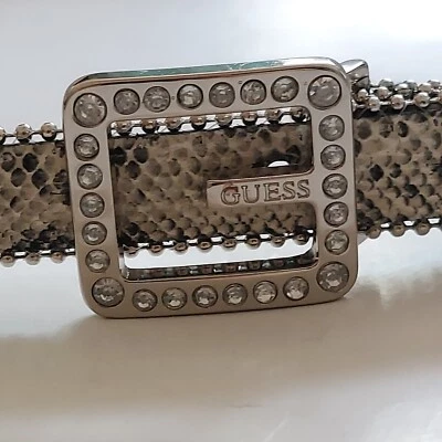 GUESS Rhinestone Belt Thin Snakeskin Western Womens Medium Skinny Belt - Image 1 of 4