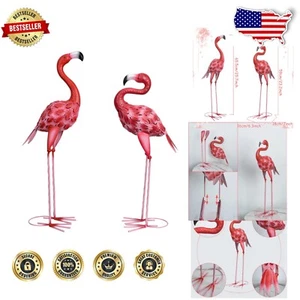 2 Durable Hot Pink Flamingo Yard Statues with Waterproof Finish for All Seasons - Picture 1 of 9