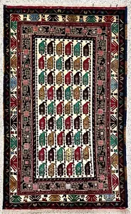 Hand Knotted Afghan Balouch Tribal Ivory Wool Oriental Area Rug 2'11" x 4'8" - Picture 1 of 7