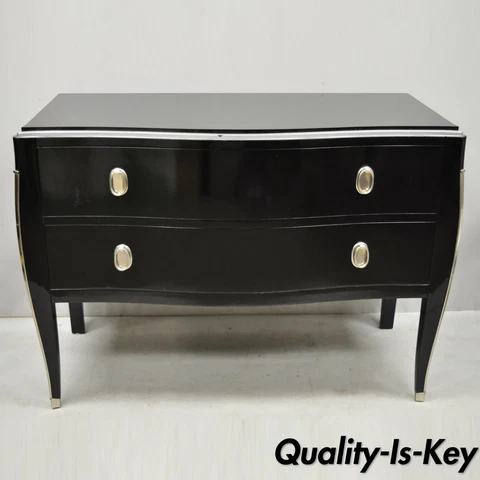 Contemporary Black Lacquer Bombe Commode 2 Drawer Italian Chest by Zichele Cover