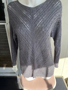 Attention sweater women's Gray round Neck Lightweight Size XL slight open knit - Picture 1 of 8