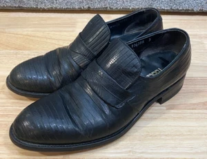 Vintage FootJoy Teju Lizard Black High Vamp Loafer Pair Size 9 1/2 B Dress Shoes - Picture 1 of 11