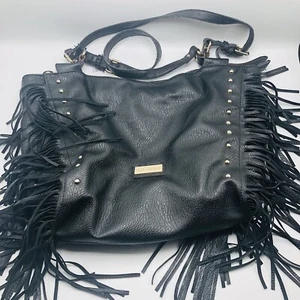 Coco + Carmen pocketbook Tote Black Faux Leather Fringe Studded Western - Picture 1 of 6