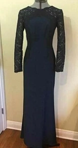 NWT Tadashi Shoji Gown Long Sleeve Navy Embroidered Kinglet Size 6 - Picture 1 of 12