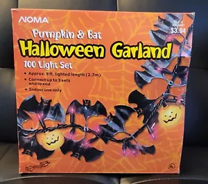 HALLOWEEN Noma Blow Mold Pumpkin & Bat Garland String Purple Lights 9 ft NIB - Picture 1 of 4