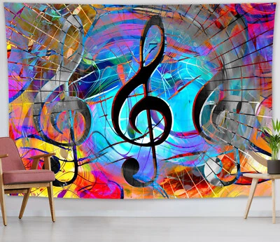 Psychedelic Music Note Tapestry Colourful Wall Hanging Bedspread Art Home Decor - Image 1 of 4