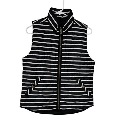 Chaleco Gap Mujer Negro Blanco S Acolchado Rayas Cuello Soporte Sin Mangas Cremallera Chaqueta Foto 1 de 4