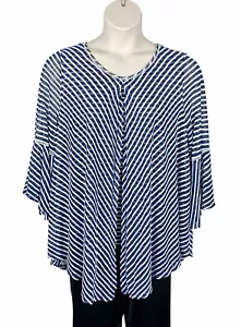 New Direction Tunic Top Size 2X Curvy Burnout Striped Layered Blouse Bell Sleeve - Picture 1 of 13