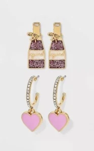 Rosé Wine Earring Set SUGARFIX by BaubleBar Yes Way Rose Crystal Statement Pink - Picture 1 of 6