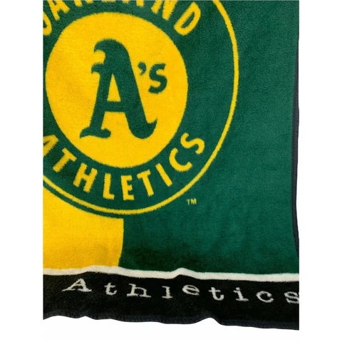 Biederlack Blanket Oakland A's Athletics Baseball MLB 55 x 77 Green Yellow White Cover