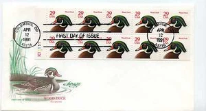 2485A KCS (red) Wood Duck bklt pane of 10 with tab Artmaster, FDC - Picture 1 of 2