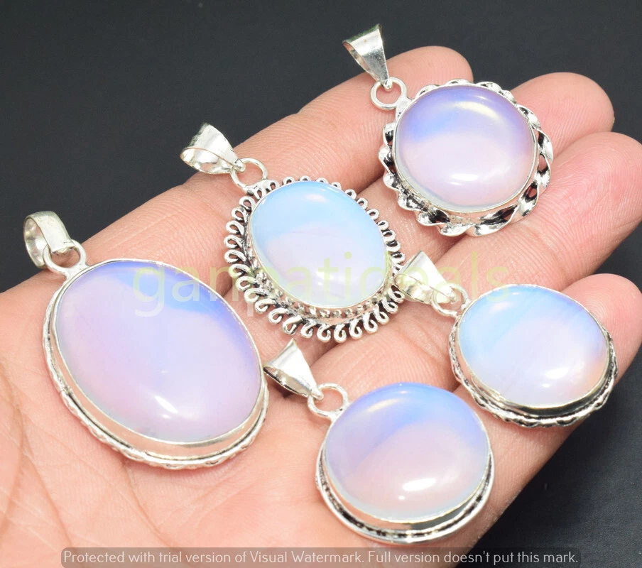 Milky Opalite Gemstone Pendant 925 Silver Plated Wholesale 5pcs Jewelry Lots - Image 1 of 1