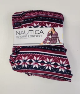 NAUTICA Women's Purple Navy PJ's Small Pajamas Soft Fleece Lounge Set L/S NWT - Picture 1 of 2