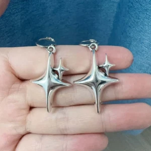 2025 New Fashion Silver Color Star Cross Pendant Earrings for Women Simple White - Picture 1 of 12